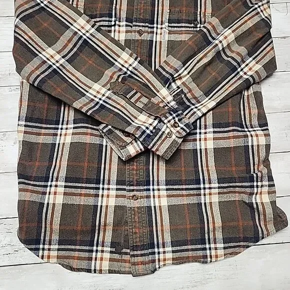 Carhartt Loose Fit Heavyweight Flannel Shirt Mens L Brown Plaid Long Sleeve - Picture 2 of 11